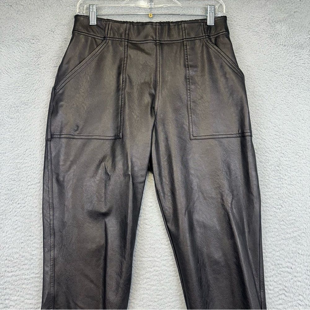 Spanx Faux Leather Leggings Womens Medium Black Stretch Pockets Casual Tapered - Picture 2 of 15